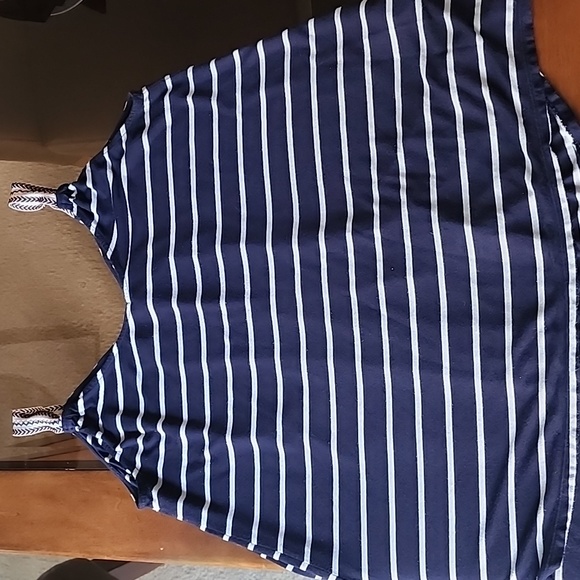 Max Studio Tops - MAX STUDIO Navy & White Stripe Swing Tank with Embroidery Detail Size Small